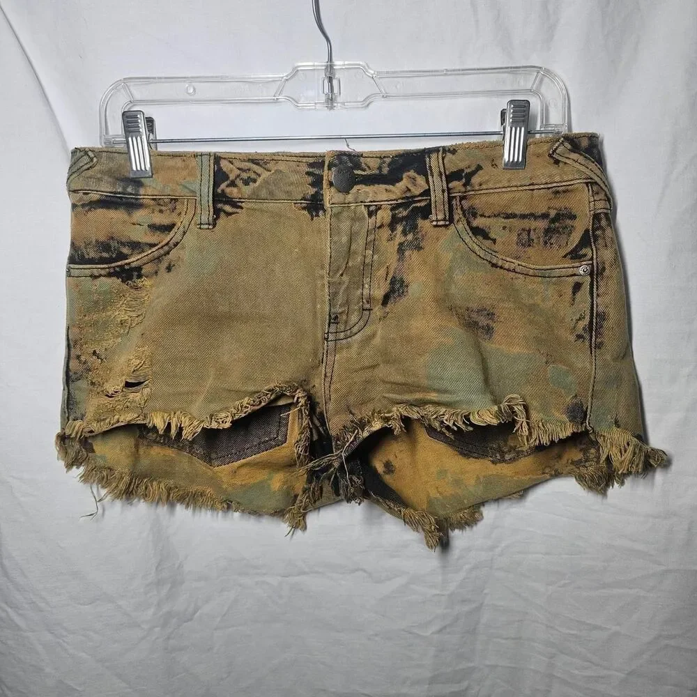 Free people green acid wash grunge micro shorts